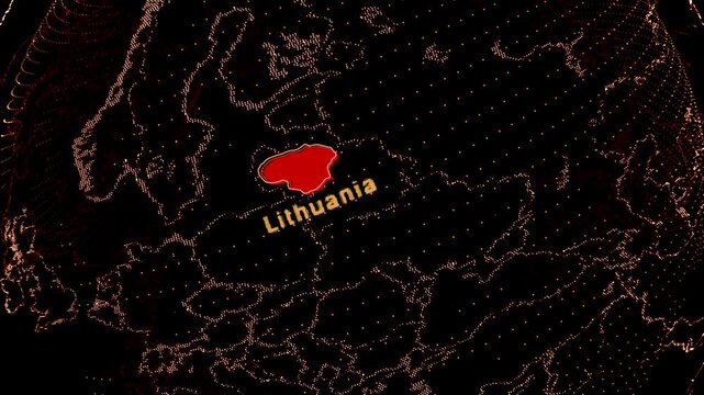 Lithuania Map Highlight on Rotating Digital Globe.