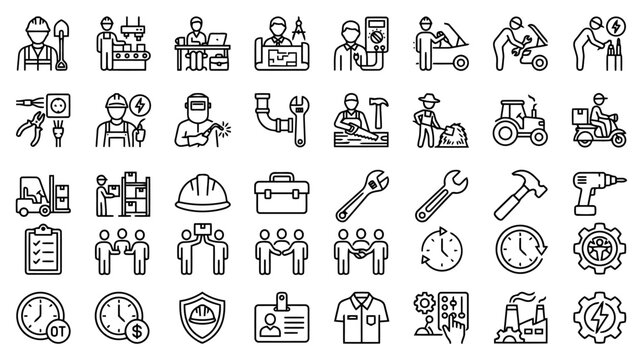 worker outline icons, profession linear icon set