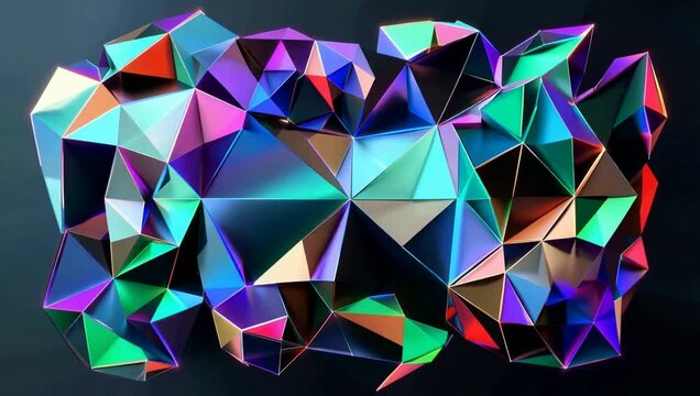Iridescent geometric crystal cluster with sharp edges
