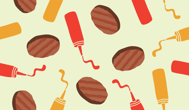 Cute meat steak seamless pattern background