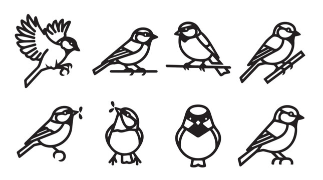 Collection of stylized bird icons in a simple line art design with clean outlines