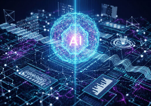 artificial intelligence technology concept with digital network background