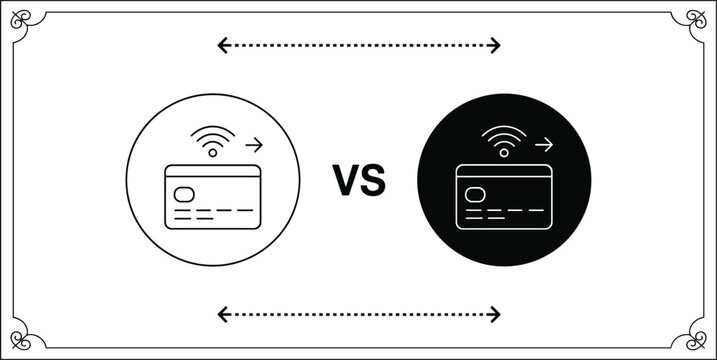 Contactless payment versus tap to pay credit card nfc mobile payment vector icon.