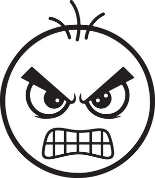 Angry Cartoon Character Face Icon with Clenched Teeth