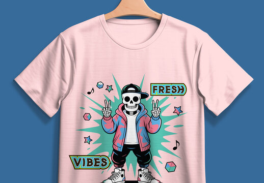 Cartoon Skeleton Streetwear T Shirt Graphic Design Fresh Vibes Character Illustration
