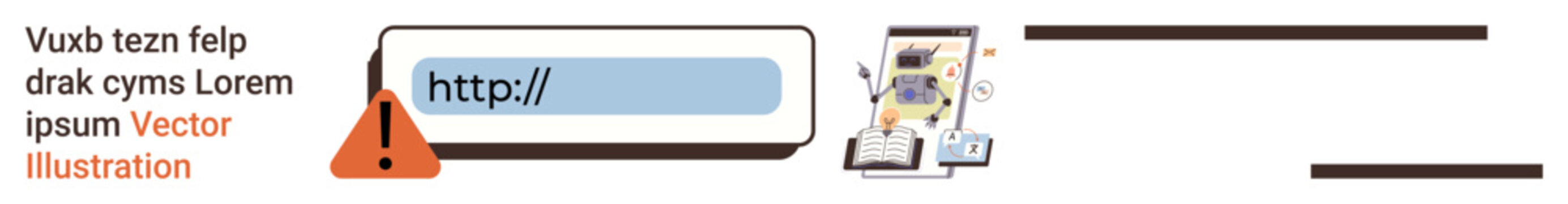 Cybersecurity, phishing, data protection, network security, digital awareness, risk management. Warning symbol with a URL bar and devices. Cybersecurity and phishing prevention concept
