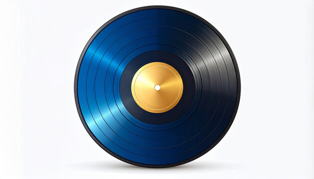 Blue and Black Vinyl Record with Gold Center Isolated on White music audio