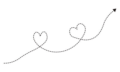 Curved dotted line with heart shapes, romantic arrow path, love trail design, decorative swirl line © New Asia