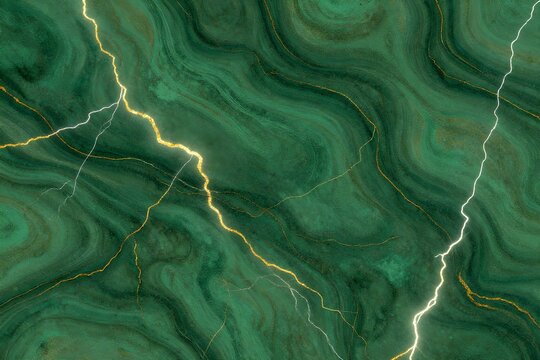 Emerald green marble texture with golden cracks. Luxury abstract background in kintsugi style.