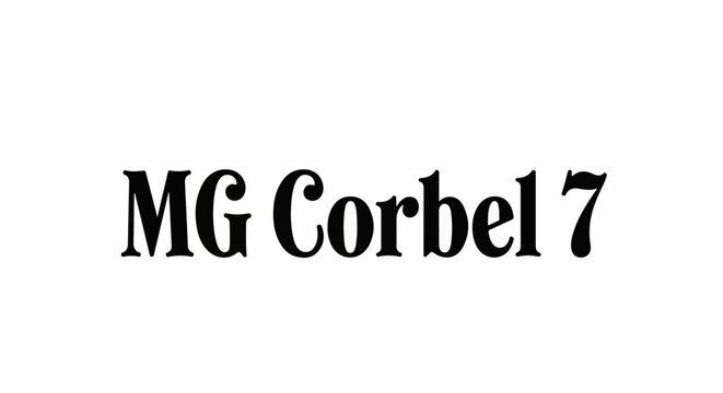 Text "MG Corbel 7" in a decorative font on a white background