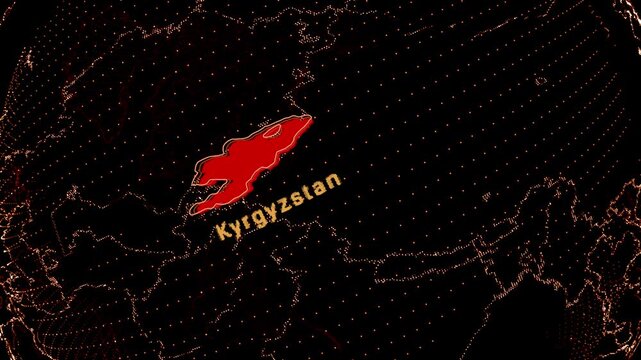 Kyrgyzstan Map Highlight on Rotating Digital Globe.