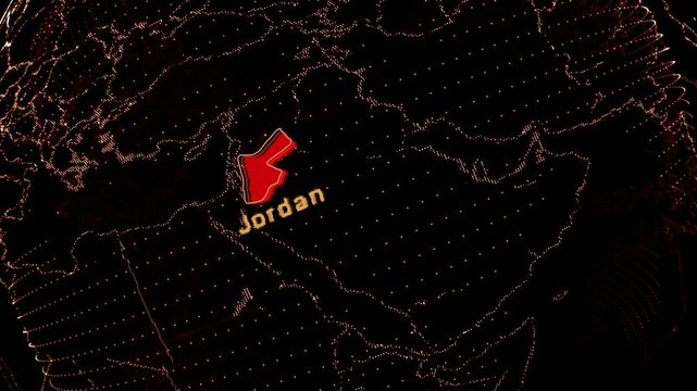 Jordan Map Highlight on Rotating Digital Globe.