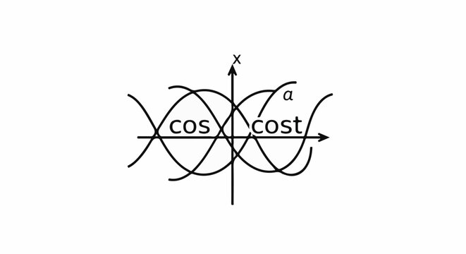 Trigonometric functions graphs on axes with labels