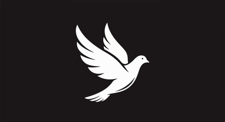 Obraz premium A white dove symbol of peace with outstretched wings flies across a black background