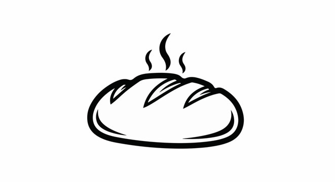 A black and white illustration of a loaf of bread with steam rising