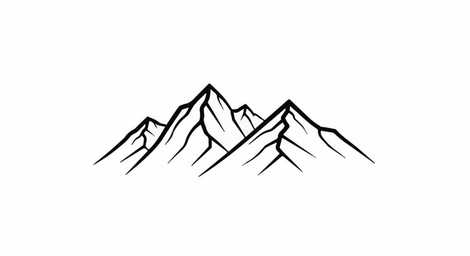 Stylized black and white outline drawing of multiple mountain peaks