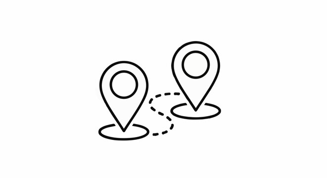 Two location pins connected by a dashed line indicating travel