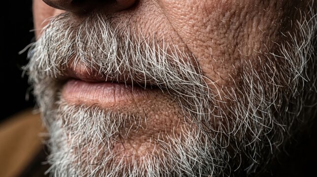 Close up grey beard and textured skin on lower face