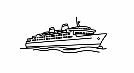 Fototapeta premium Stylized outline drawing of a large passenger ship sailing on wavy water