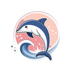 Obraz premium Adorable cartoon dolphin leaping over waves in bold pastel style on soft background for children's decor or greeting cards