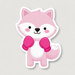Fototapeta premium Cute cartoon fox in boxing gloves ready for training on a white background