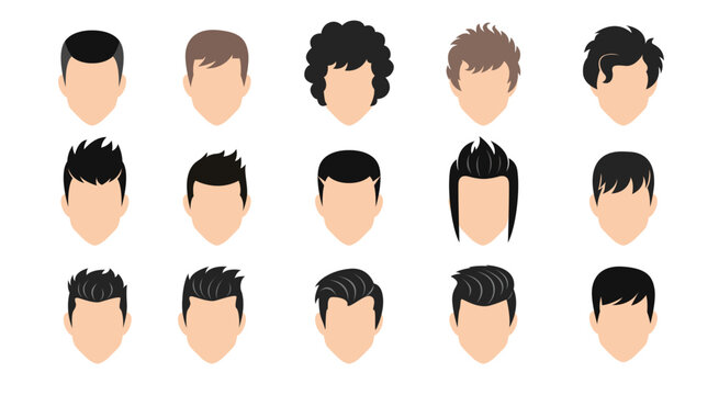 Male Hairstyles Elements Collection with Modern Barber Styles and Trendy Haircut Silhouette Set