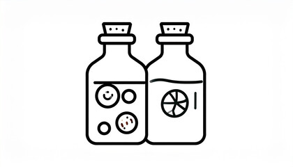Obraz premium Outline icons of two glass bottles with cork stoppers icon, bottle, glass, cork