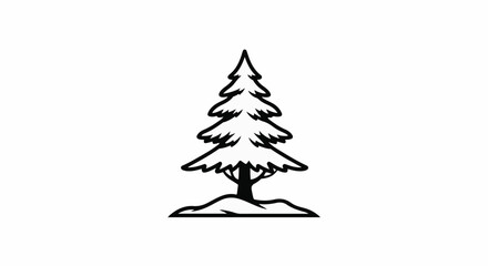 Obraz premium Stylized black and white illustration of a conifer tree on a mound