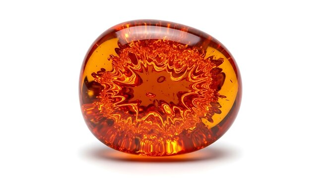 Luminous polished amber stone, a natural treasure showcasing vibrant internal fiery patterns and the ancient beauty of fossilized tree resin