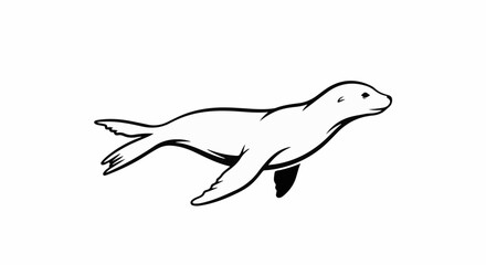 Fototapeta premium Line drawing of a seal swimming on a white background
