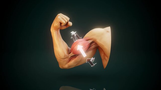 Conceptual 3D animation of contracting biceps motion design