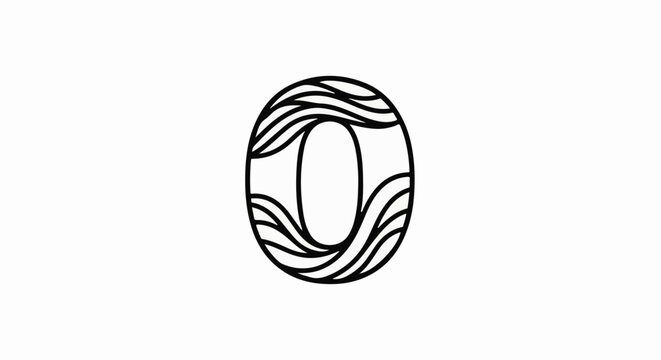 Black outline of the number zero with abstract wavy lines inside