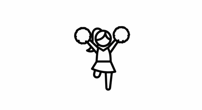 Simple outline of a cheerleader in motion with pom-poms