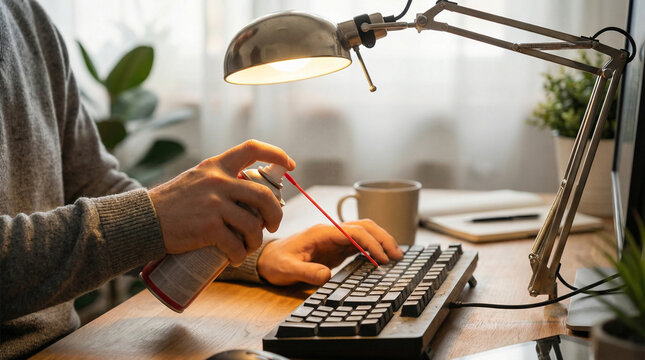 Cleaning Computer Keyboard with Compressed Air Can