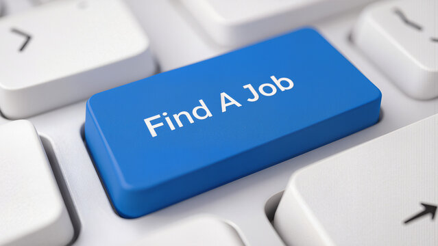 Closeup of blue computer keyboard button with find a job text