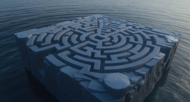 Floating stone maze on water