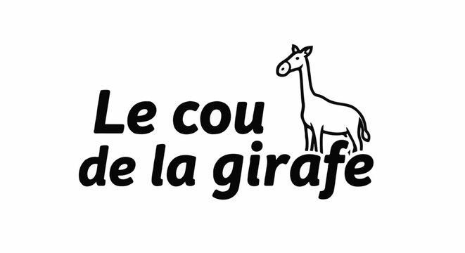 Simple black outline of a giraffe next to text