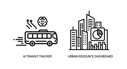 Naklejka premium Smart transit tracking and urban resource dashboard line art icons with resource