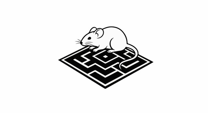 A small white mouse sits on a black maze