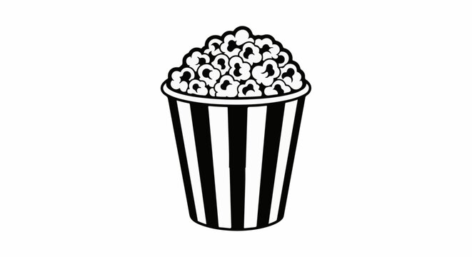 A black and white illustration of a full bucket of popcorn