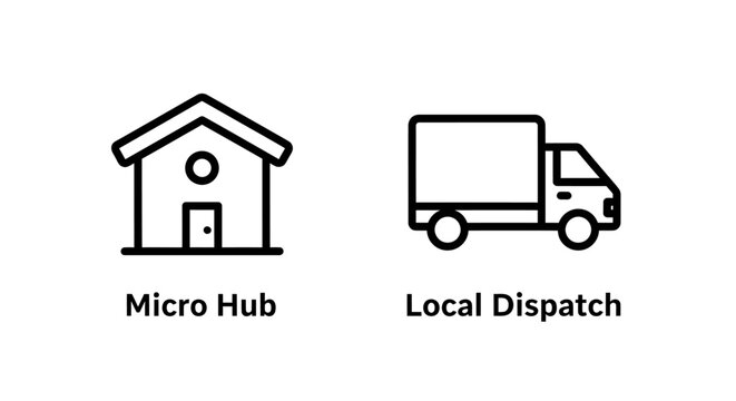 Micro hub and local dispatch logistics and delivery icons with dispatch