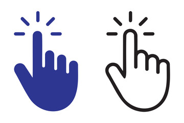 Obraz premium Hand click icon set, outline and flat style, hand cursor click icons, vector