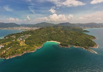 Obraz premium Freedom Beach aka Secret Beach in Phuket Thailand from above shot with an aerial drone
