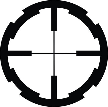 Black and white crosshair sniper scope reticle icon isolated.
