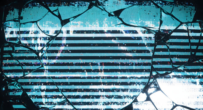 Abstrack Glitch Texture of Damaged LCD Monitor with Blue Tones and Cracked Surface