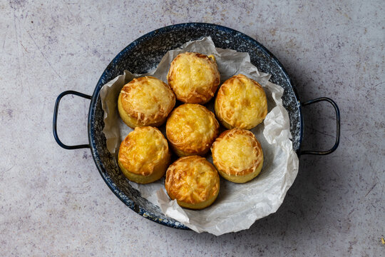 Homemade cheese pogacsa savory pastry top view