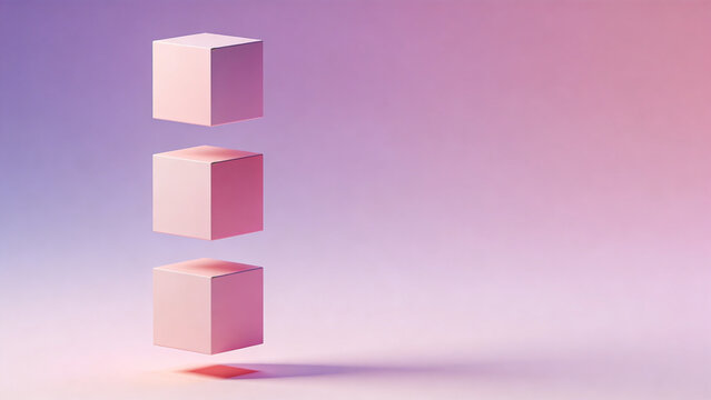 Three soft cubes float vertically against a gradient backdrop