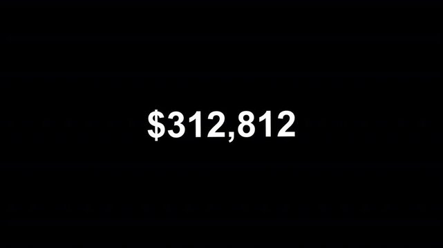 Half Million Dollar Milestone  Digital Money Counter 0 to 500,000 Dollars on Black background