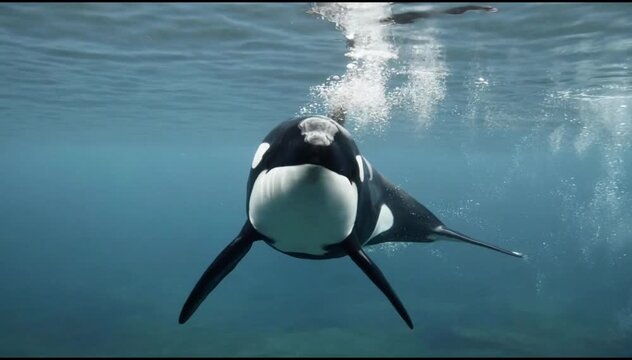 Orca Whale Swimming in Deep Blue Ocean