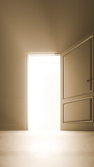 Fototapeta premium Open Glowing Door Dark Room Stars Hope Spiritual Portal Concept, 3D Render
